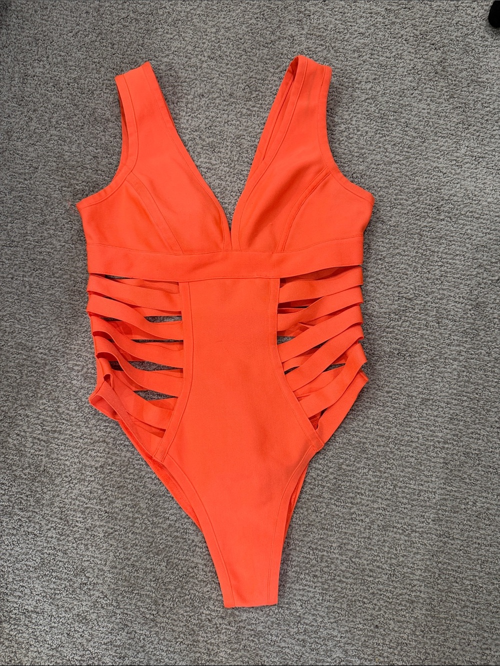 Bright Orange Strappy One-Piece Swimsuit